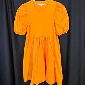 English Factory Women's Mixed Media Babydoll Mini‎ Dress Orange Size XS